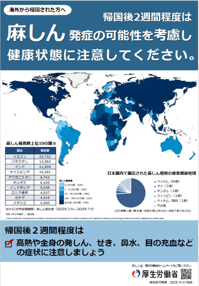 帰国後2週間程度は健康状態に注意してください