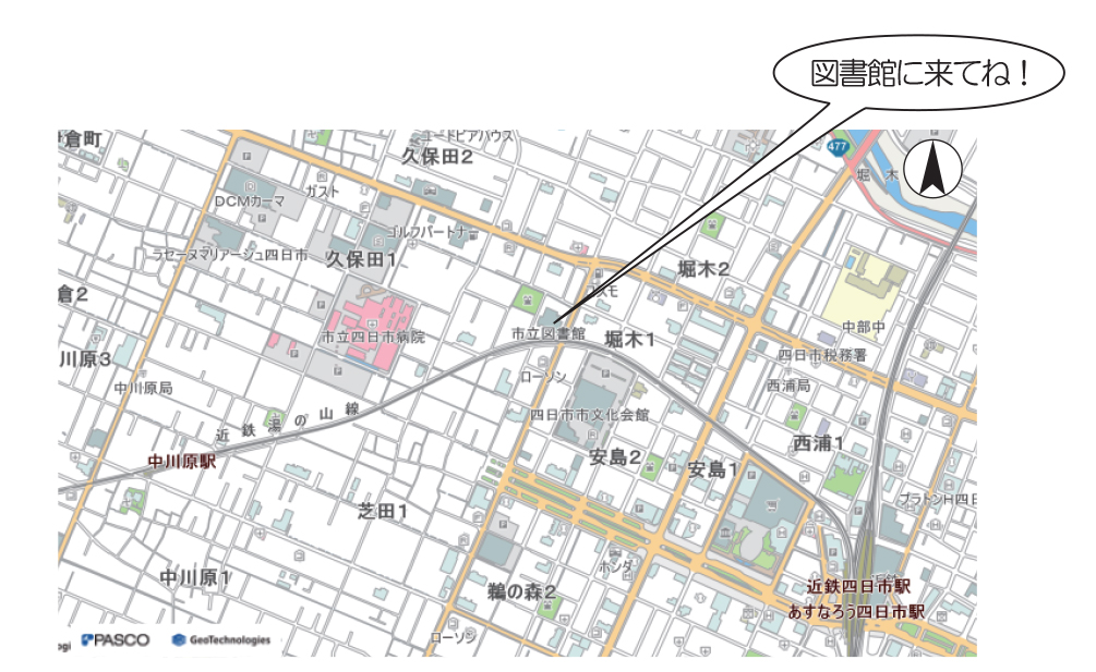 四日市市立図書館の地図